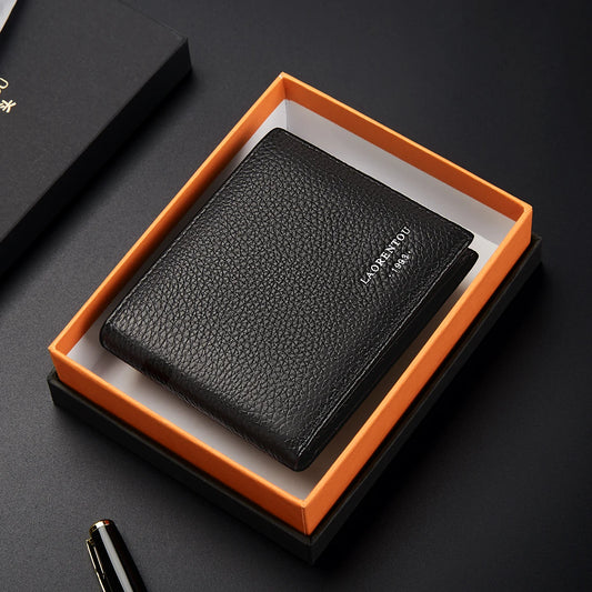 Men’s Genuine Leather Bifold Wallet – Vintage Handmade ID Window & Multi-Card Storage